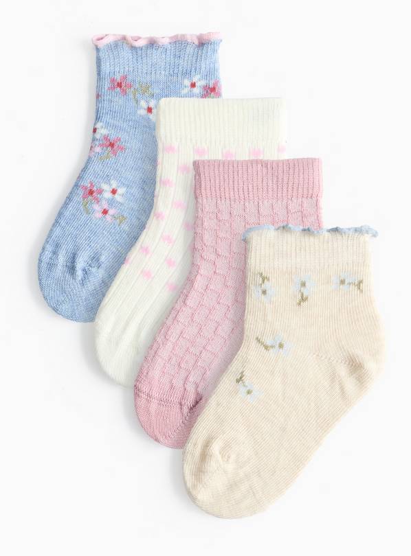 Floral & Frill Hem Socks 4 Pack 12-24 months